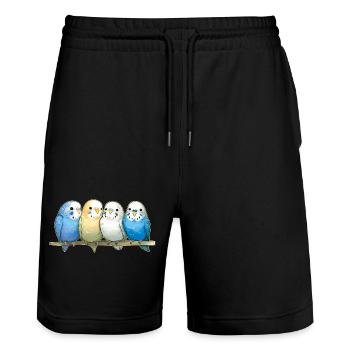 Budgies - Stanley/Stella Trainer Unisex Organic Jogging Shorts - black - Front - Nik (191cm) & Marisol (170cm)