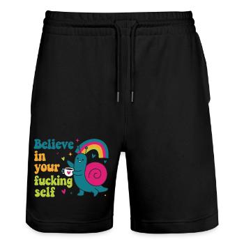 Glaub an Dich Selbst Schnecke Spaß Humor Lustig - Stanley/Stella Unisex Bio Joggingshorts Trainer  - Schwarz - Vorne - Nik (191cm) & Marisol (170cm)