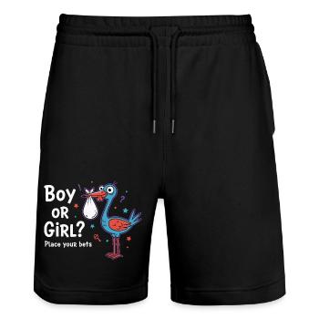 Révélation du sexe : garçon ou fille, faites vos mises bébé - Short de jogging bio TRAINER Stanley/Stella unisexe - noir - Devant - Nik (191cm) & Marisol (170cm)