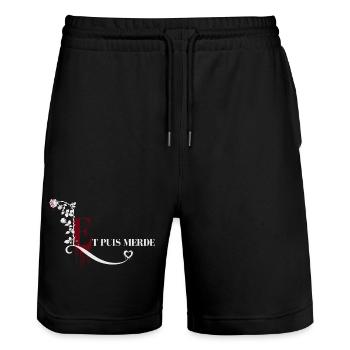 Phrase culte lectrice Dark Romance - Et puis merde - Short de jogging bio TRAINER Stanley/Stella unisexe - noir - Devant - Nik (191cm) & Marisol (170cm)