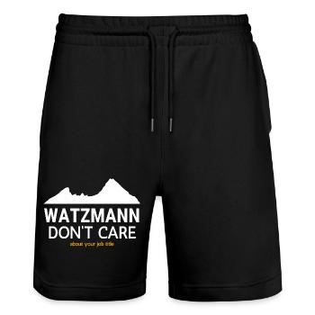 Watzmann Dont Care Jobtitel - Stanley/Stella Unisex Bio Joggingshorts Trainer  - Schwarz - Vorne - Nik (191cm) & Marisol (170cm)