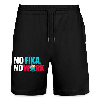 No Fika No Work - Typographie de la pause café suédoise - Short de jogging bio TRAINER Stanley/Stella unisexe - noir - Devant - Nik (191cm) & Marisol (170cm)