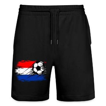 Holland Flagge Fußball used - Stanley/Stella Unisex Bio Joggingshorts Trainer  - Schwarz - Vorne - Nik (191cm) & Marisol (170cm)