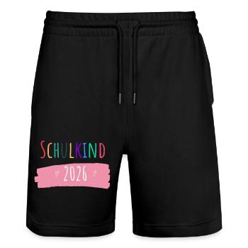 Schulkind 2026 - Stanley/Stella Unisex Bio Joggingshorts Trainer  - Schwarz - Vorne - Nik (191cm) & Marisol (170cm)