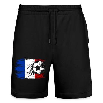 Football drapeau français utilisé - Short de jogging bio TRAINER Stanley/Stella unisexe - noir - Devant - Nik (191cm) & Marisol (170cm)
