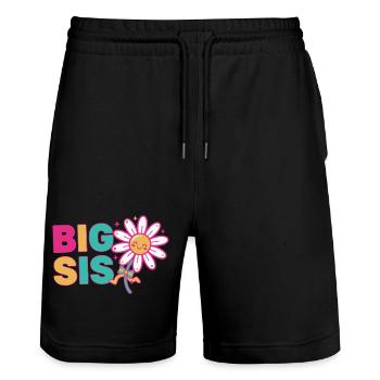 Gender Reveal BIG SIS Big Sister Baby Shower - Stanley/Stella Trainer Unisex Organic Jogging Shorts - black - Front - Nik (191cm) & Marisol (170cm)