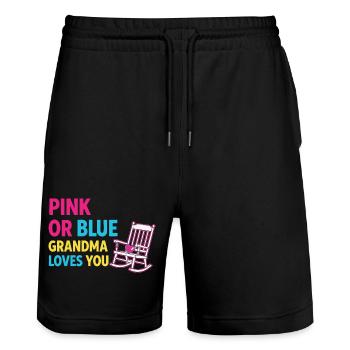Geschlechterenthüllung Babyparty Rosa oder Blaue Oma - Stanley/Stella Unisex Bio Joggingshorts Trainer  - Schwarz - Vorne - Nik (191cm) & Marisol (170cm)