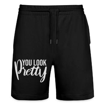 You Look Pretty Funny Complement Self Love Logo - Stanley/Stella Trainer Unisex Organic Jogging Shorts - black - Front - Nik (191cm) & Marisol (170cm)