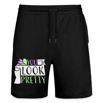 You Look Pretty Funny Complement Self Love Logo - Stanley/Stella Trainer Unisex Organic Jogging Shorts - black - Front - Nik (191cm) & Marisol (170cm)