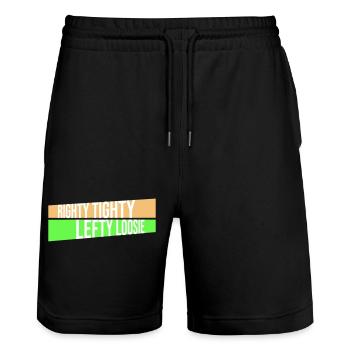Righty Tighty Lefty Loosie Funny DIY Logo - Stanley/Stella Trainer Unisex Organic Jogging Shorts - black - Front - Nik (191cm) & Marisol (170cm)