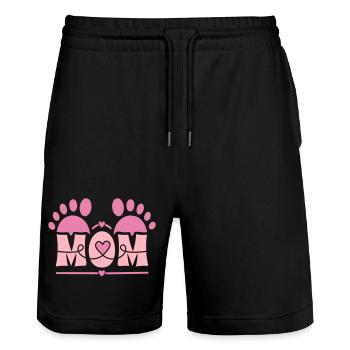 MOM Heart Footprint - Stanley/Stella Trainer Unisex Organic Jogging Shorts - black - Front - Nik (191cm) & Marisol (170cm)