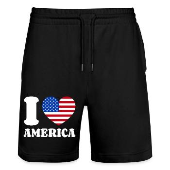 I Love America Herz Liebe Amerika Fan USA Flagge - Stanley/Stella Unisex Bio Joggingshorts Trainer  - Schwarz - Vorne - Nik (191cm) & Marisol (170cm)