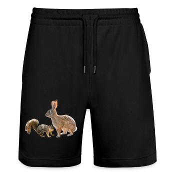 Squirrel, Rabbit, Forest Friends, Photography - Stanley/Stella Trainer Unisex Organic Jogging Shorts - black - Front - Nik (191cm) & Marisol (170cm)