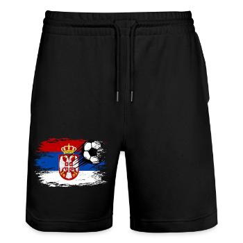 Serbia Flag Football used - Stanley/Stella Trainer Unisex Organic Jogging Shorts - black - Front - Nik (191cm) & Marisol (170cm)
