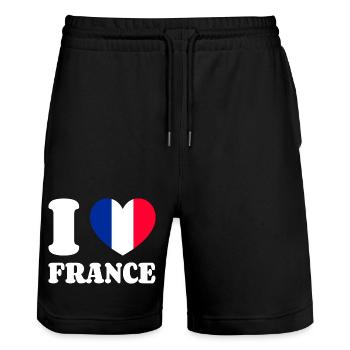 I Love France Frankreich-Liebe Herz Frankreichfan - Stanley/Stella Unisex Bio Joggingshorts Trainer  - Schwarz - Vorne - Nik (191cm) & Marisol (170cm)