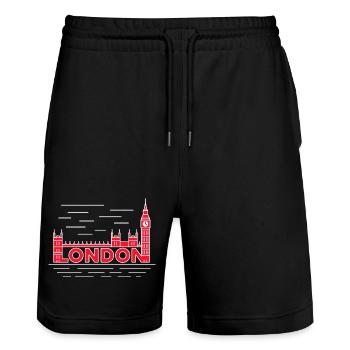 London Skyline Bold Red - Stanley/Stella Trainer Unisex Organic Jogging Shorts - black - Front - Nik (191cm) & Marisol (170cm)