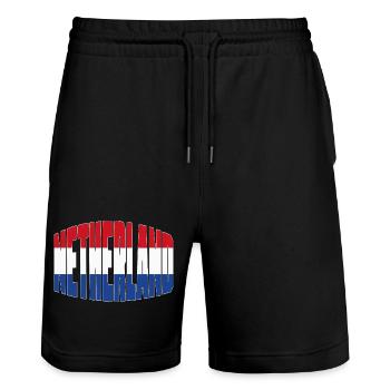 Netherlands Football Shirt, Dutch Fan Design - Stanley/Stella Trainer Unisex Organic Jogging Shorts - black - Front - Nik (191cm) & Marisol (170cm)