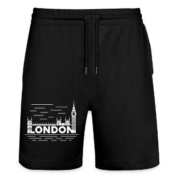 London Skyline Typography - Stanley/Stella Trainer Unisex Organic Jogging Shorts - black - Front - Nik (191cm) & Marisol (170cm)
