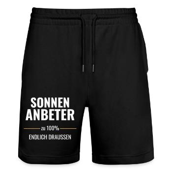 Sonnenanbeter zu 100% Endlich draußen - Stanley/Stella Unisex Bio Joggingshorts Trainer  - Schwarz - Vorne - Nik (191cm) & Marisol (170cm)