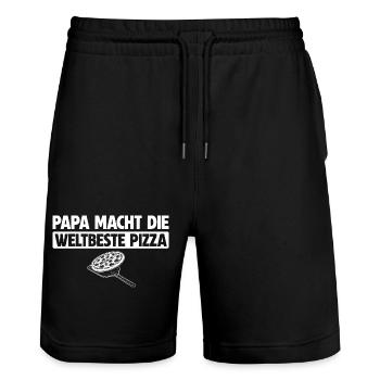 Papa Macht Die Weltbeste Pizza Geschenk Vatertag - Stanley/Stella Unisex Bio Joggingshorts Trainer  - Schwarz - Vorne - Nik (191cm) & Marisol (170cm)