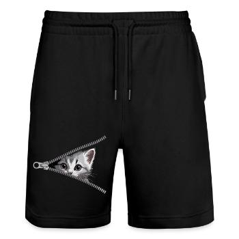 Katze Reißverschluss Katzenmama Cat Süßes Katzen - Stanley/Stella Unisex Bio Joggingshorts Trainer  - Schwarz - Vorne - Nik (191cm) & Marisol (170cm)