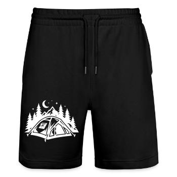 Tent Camping Outdoor Nature - Stanley/Stella Trainer Unisex Organic Jogging Shorts - black - Front - Nik (191cm) & Marisol (170cm)
