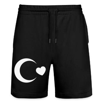 Turkey Flag Crescent Moon Heart (I Love Turkey, White) - Stanley/Stella Trainer Unisex Organic Jogging Shorts - black - Front - Nik (191cm) & Marisol (170cm)