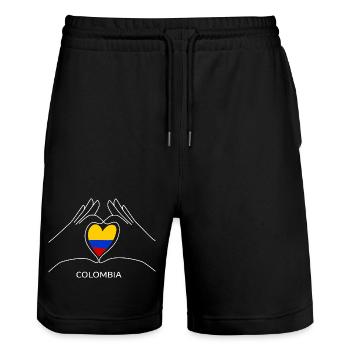 Cœur de fan de Colombie avec drapeau colombien - Short de jogging bio TRAINER Stanley/Stella unisexe - noir - Devant - Nik (191cm) & Marisol (170cm)