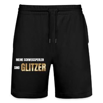 Meine Schweißperlen sind Glitzer - Stanley/Stella Unisex Bio Joggingshorts Trainer  - Schwarz - Vorne - Nik (191cm) & Marisol (170cm)