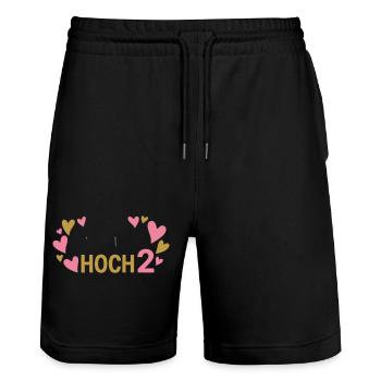 Hoch 2 Herz Zwillinge Zweifache Mutter - Stanley/Stella Unisex Bio Joggingshorts Trainer  - Schwarz - Vorne - Nik (191cm) & Marisol (170cm)