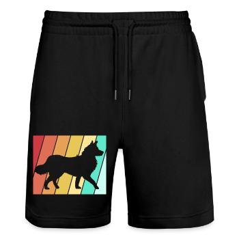 Border Collie - Stanley/Stella Trainer Unisex Organic Jogging Shorts - black - Front - Nik (191cm) & Marisol (170cm)