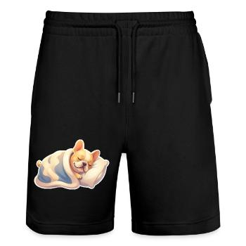 Bouledogue français endormi - Short de jogging bio TRAINER Stanley/Stella unisexe - noir - Devant - Nik (191cm) & Marisol (170cm)