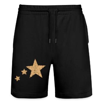 Goldene Retro Sterne Vintage Star Mehrfach Stern - Stanley/Stella Unisex Bio Joggingshorts Trainer  - Schwarz - Vorne - Nik (191cm) & Marisol (170cm)