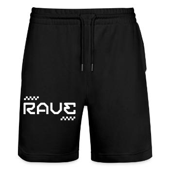 Geometrische RAVE Musik Futuristisches Wortzeichen - Stanley/Stella Unisex Bio Joggingshorts Trainer  - Schwarz - Vorne - Nik (191cm) & Marisol (170cm)