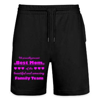 Meilleure équipe de maman – Family Joy Pink - Short de jogging bio TRAINER Stanley/Stella unisexe - noir - Devant - Nik (191cm) & Marisol (170cm)