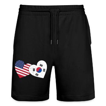 Corée du Sud et drapeau américain Coréen - Short de jogging bio TRAINER Stanley/Stella unisexe - noir - Devant - Nik (191cm) & Marisol (170cm)