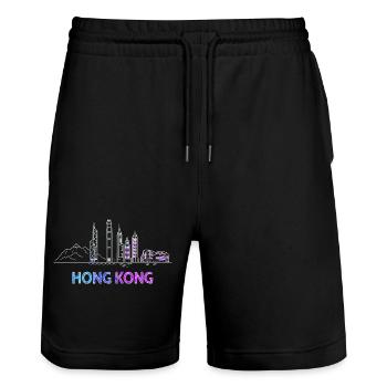 Stadt Hongkong Skyline - Stanley/Stella Unisex Bio Joggingshorts Trainer  - Schwarz - Vorne - Nik (191cm) & Marisol (170cm)
