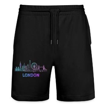 London City Skyline - Stanley/Stella Unisex Bio Joggingshorts Trainer  - Schwarz - Vorne - Nik (191cm) & Marisol (170cm)