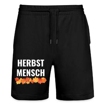 Herbstmensch – Bunte Blätter Statement - Stanley/Stella Unisex Bio Joggingshorts Trainer  - Schwarz - Vorne - Nik (191cm) & Marisol (170cm)