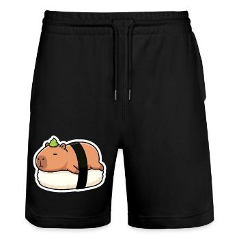 Süßes Capybara Sushi Nigiri - Stanley/Stella Unisex Bio Joggingshorts Trainer  - Schwarz - Vorne - Nik (191cm) & Marisol (170cm)