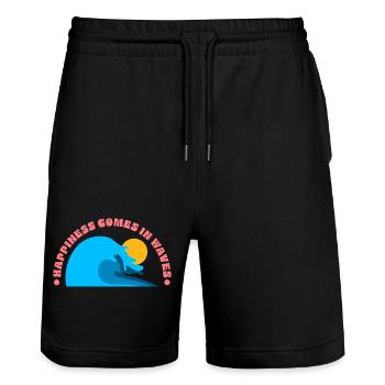 Le bonheur vient par vagues - Short de jogging bio TRAINER Stanley/Stella unisexe - noir - Devant - Nik (191cm) & Marisol (170cm)