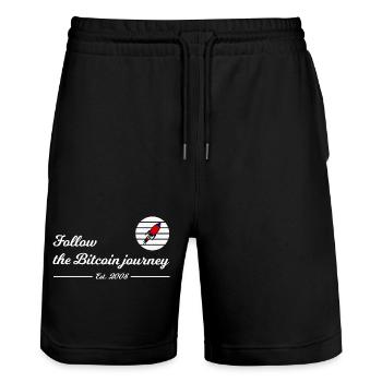 Follow Bitcoin journey - Stanley/Stella Trainer Unisex Organic Jogging Shorts - black - Front - Nik (191cm) & Marisol (170cm)