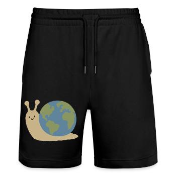 Mignon Kawaii Earth Snail Minimalist Planet Vector - Short de jogging bio TRAINER Stanley/Stella unisexe - noir - Devant - Nik (191cm) & Marisol (170cm)