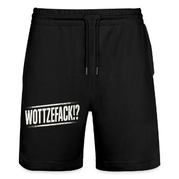 Humour Wottzefack dit une idée de cadeau drôle - Short de jogging bio TRAINER Stanley/Stella unisexe - noir - Devant - Nik (191cm) & Marisol (170cm)