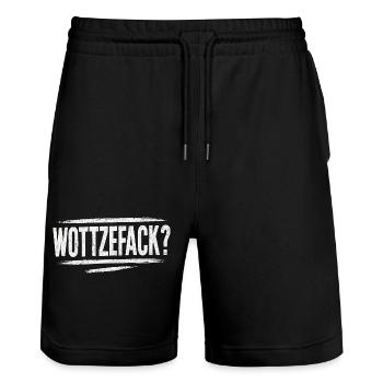 Humour Wottzefack dit une idée de cadeau drôle - Short de jogging bio TRAINER Stanley/Stella unisexe - noir - Devant - Nik (191cm) & Marisol (170cm)