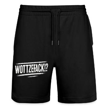 Humour Wottzefack dit une idée de cadeau drôle - Short de jogging bio TRAINER Stanley/Stella unisexe - noir - Devant - Nik (191cm) & Marisol (170cm)