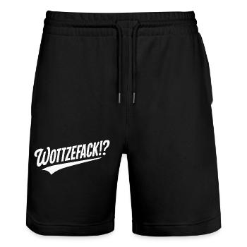 Wottzefack Humor Spruch Lustig Witzig Geschenkidee - Stanley/Stella Unisex Bio Joggingshorts Trainer  - Schwarz - Vorne - Nik (191cm) & Marisol (170cm)