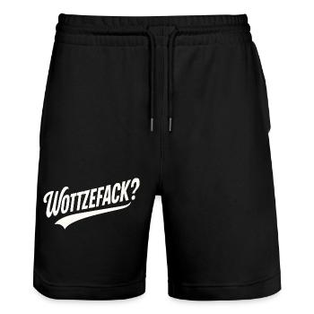 Humour Wottzefack dit une idée de cadeau drôle - Short de jogging bio TRAINER Stanley/Stella unisexe - noir - Devant - Nik (191cm) & Marisol (170cm)