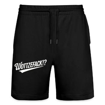 Humour Wottzefack dit une idée de cadeau drôle - Short de jogging bio TRAINER Stanley/Stella unisexe - noir - Devant - Nik (191cm) & Marisol (170cm)