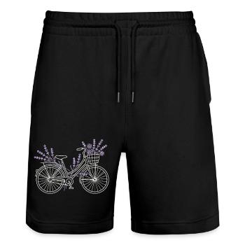 Fleurs de vélo lavande vintage - Short de jogging bio TRAINER Stanley/Stella unisexe - noir - Devant - Nik (191cm) & Marisol (170cm)